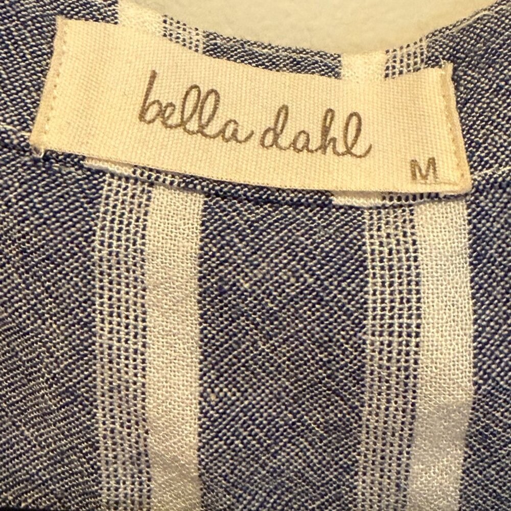 Bella Dahl Blue White Striped Ruffle Sleeve Romper V-Neck Medium - Picture 10 of 10